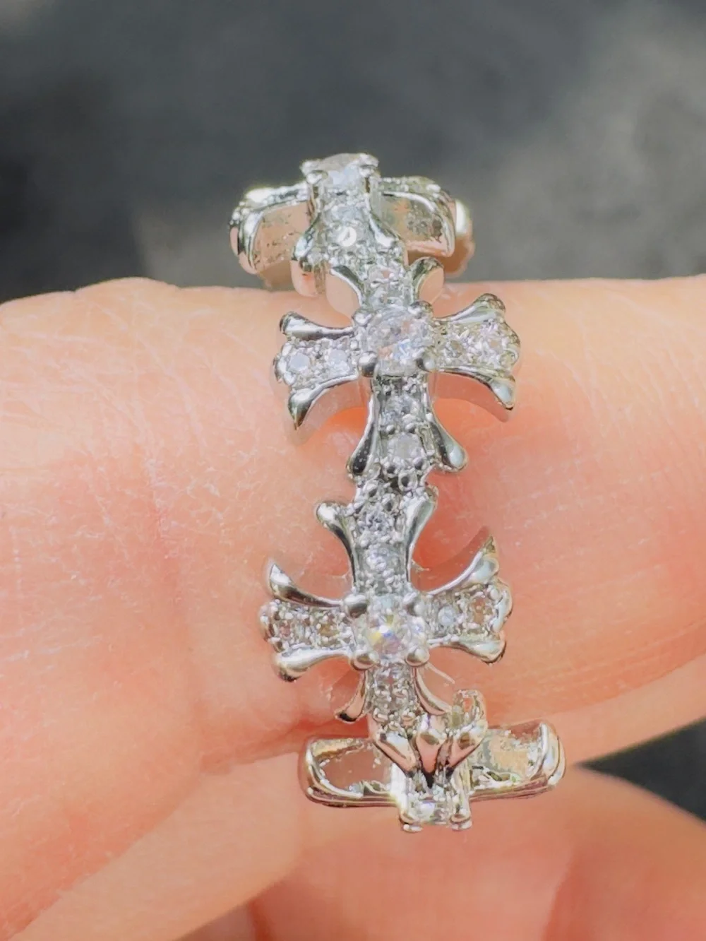 Silver Tone Cross CZ Ring - Silver